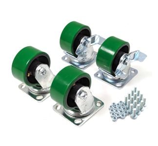 100mm Heavy Duty Swivel Castor Kit with Green Wheels with Fixings