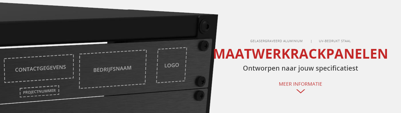 aangepaste 19 inch rackpanelen headerafbeelding met opties voor het plaatsen van logo's en tekst voor aangepaste ontwerpen