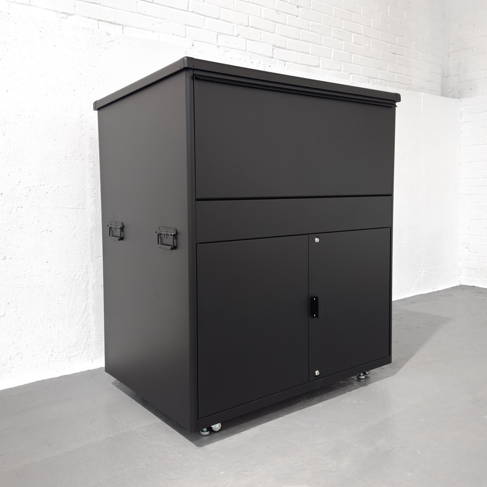 Extra large black PBXL secure parcel drop box against white wall