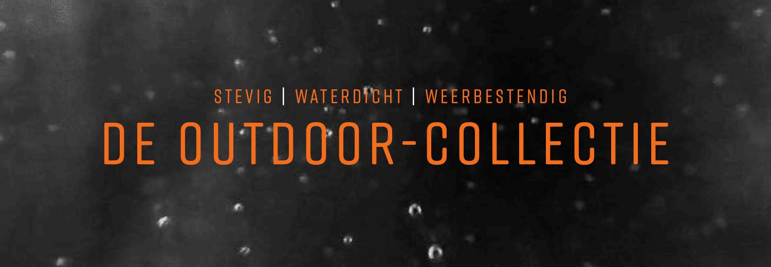 geanimeerde gif van zwarte achtergrond met vallende regendruppels in grijs en oranje buitencollectie tekst