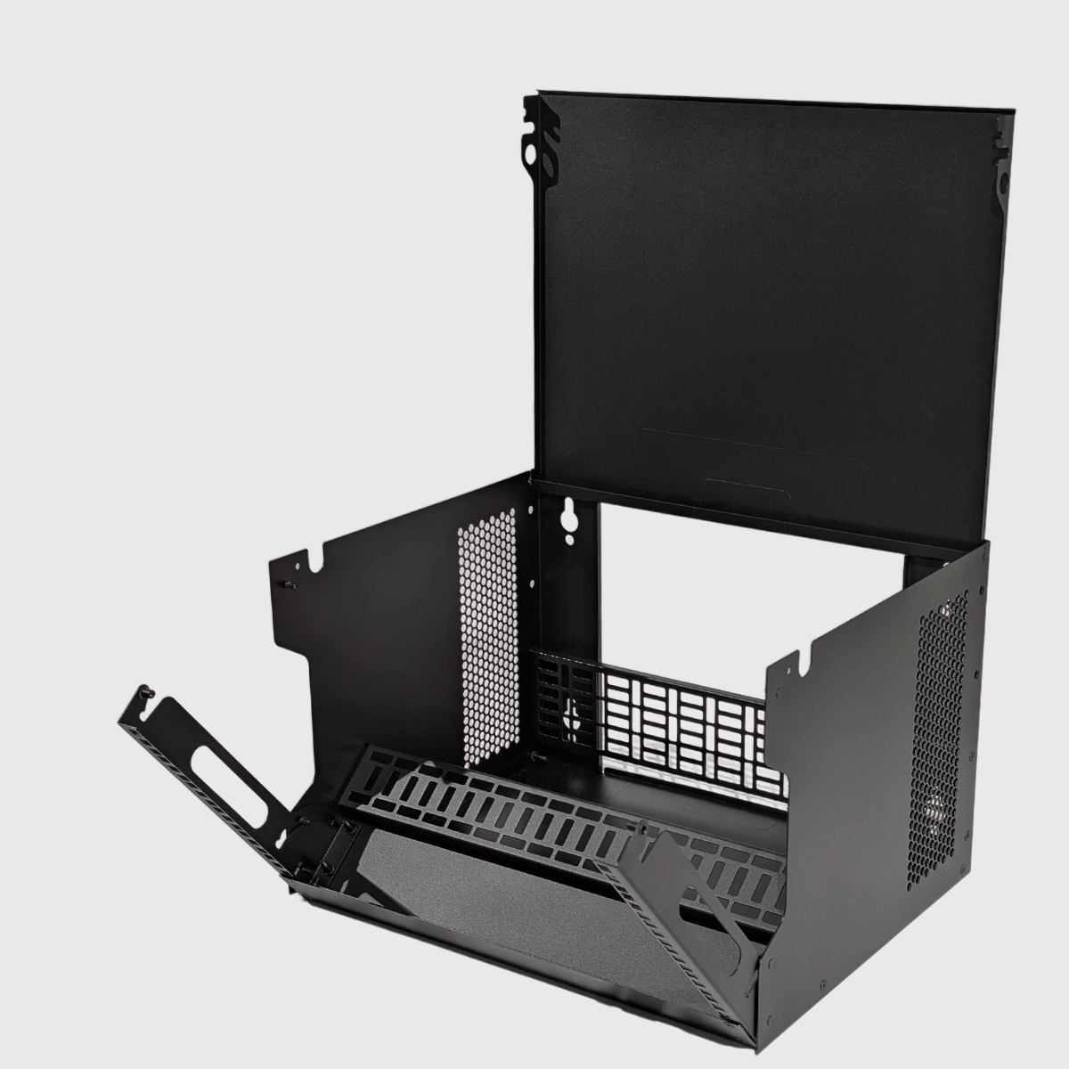 R2560 6U drop down wall rack open on grey background