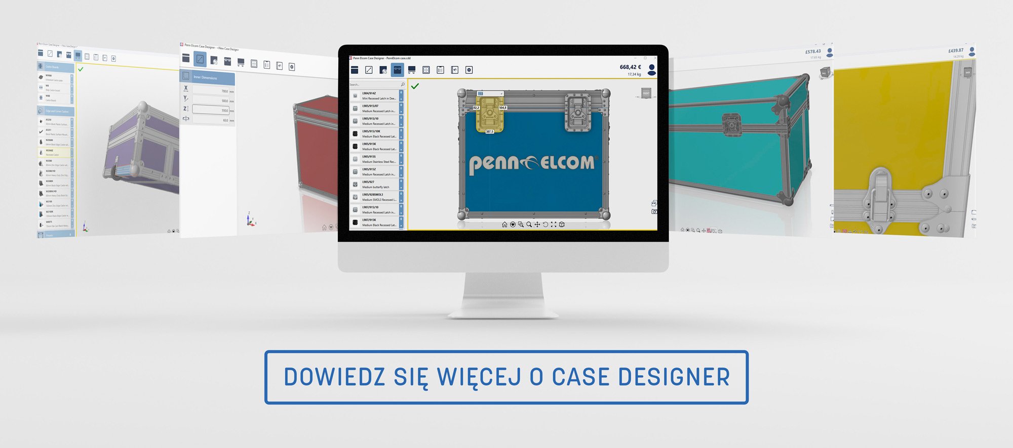 Ekrany oprogramowania Case Designer dowiedz się więcej wezwanie do działania