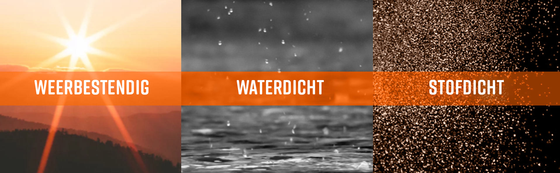 Belangrijkste kenmerken afbeelding met zon, regen en stof